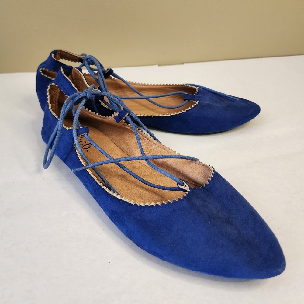Bucco Capensis Cobalt Blue Lace Up Pointed Toe Flats Shoes Size 10